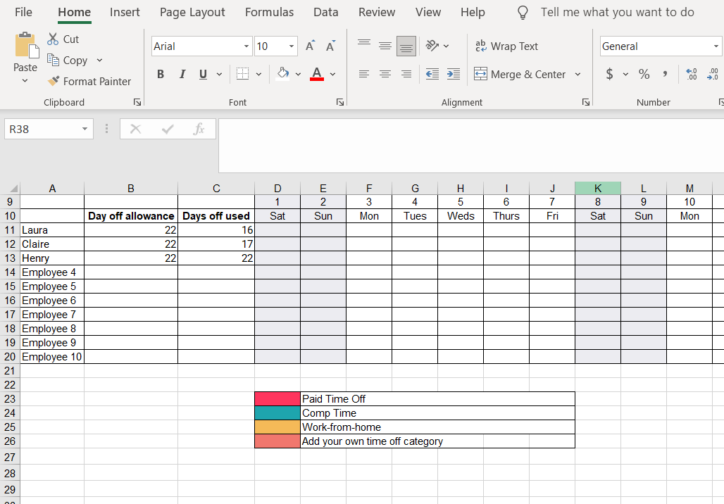 staff holiday planner excel template