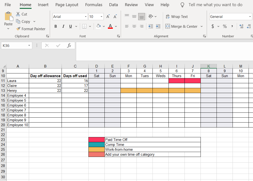 examples of vacation hours spreadsheets