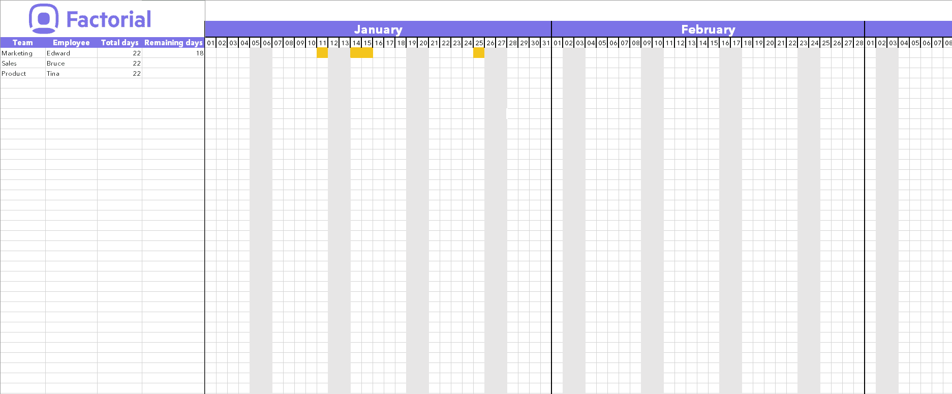 Holiday Chart Excel Template