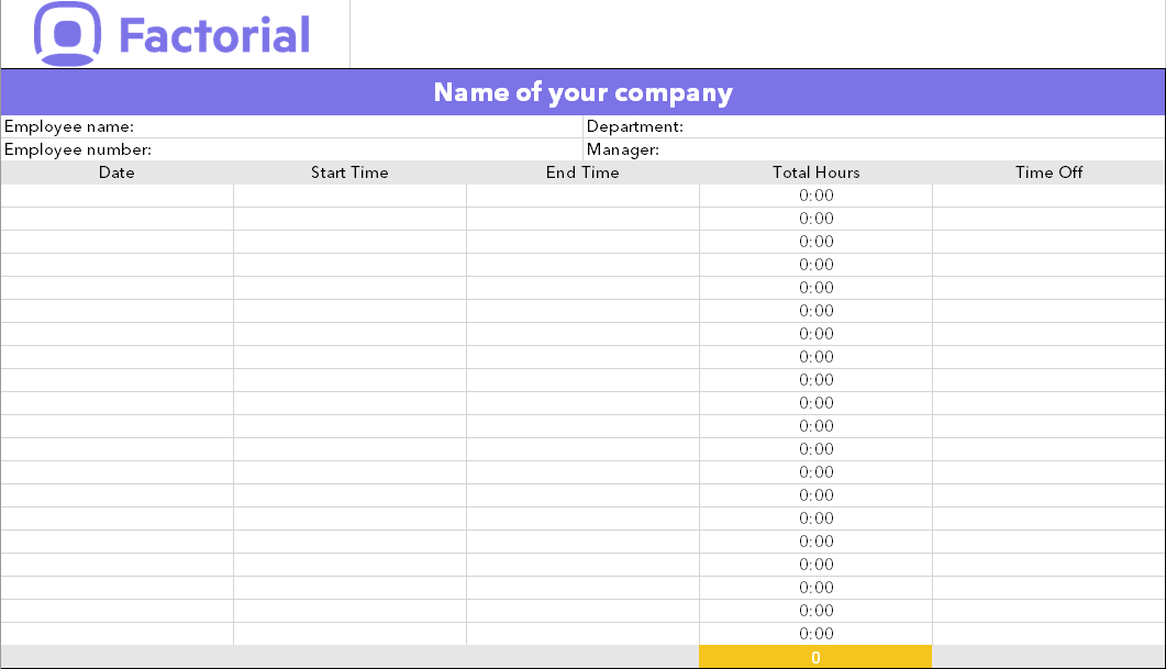 Excel Employee Attendance Template from factorialhr.com