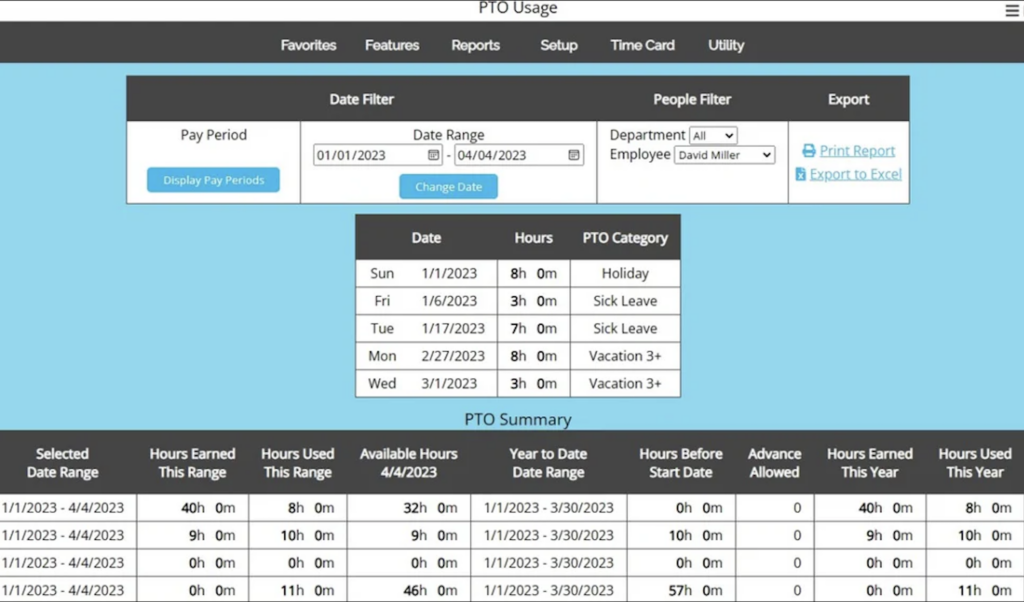 A dashboard in Allied time, the time tracking app