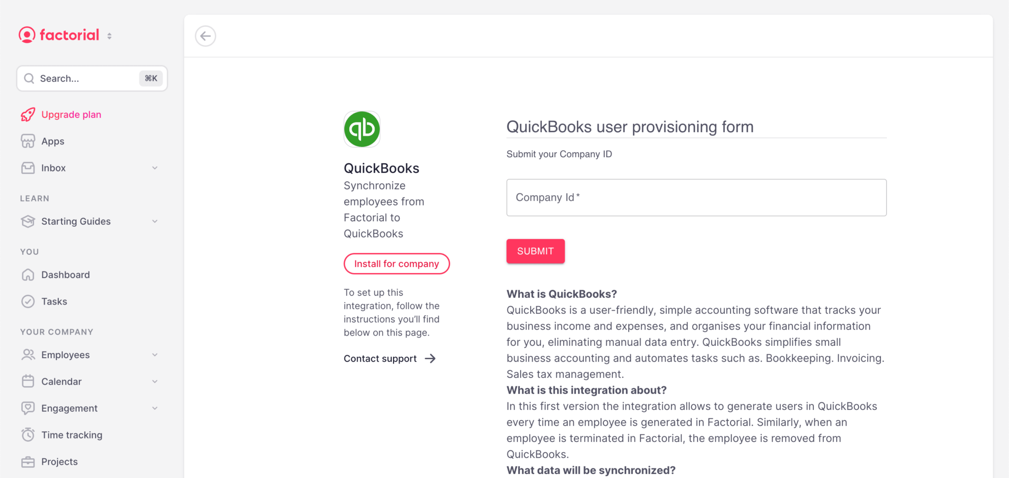 Payroll Integration with QuickBooks Payroll Online - Factorial