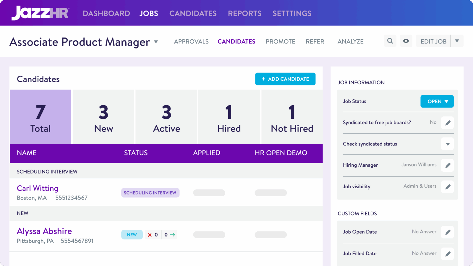 jazzhr hiring software dashboard