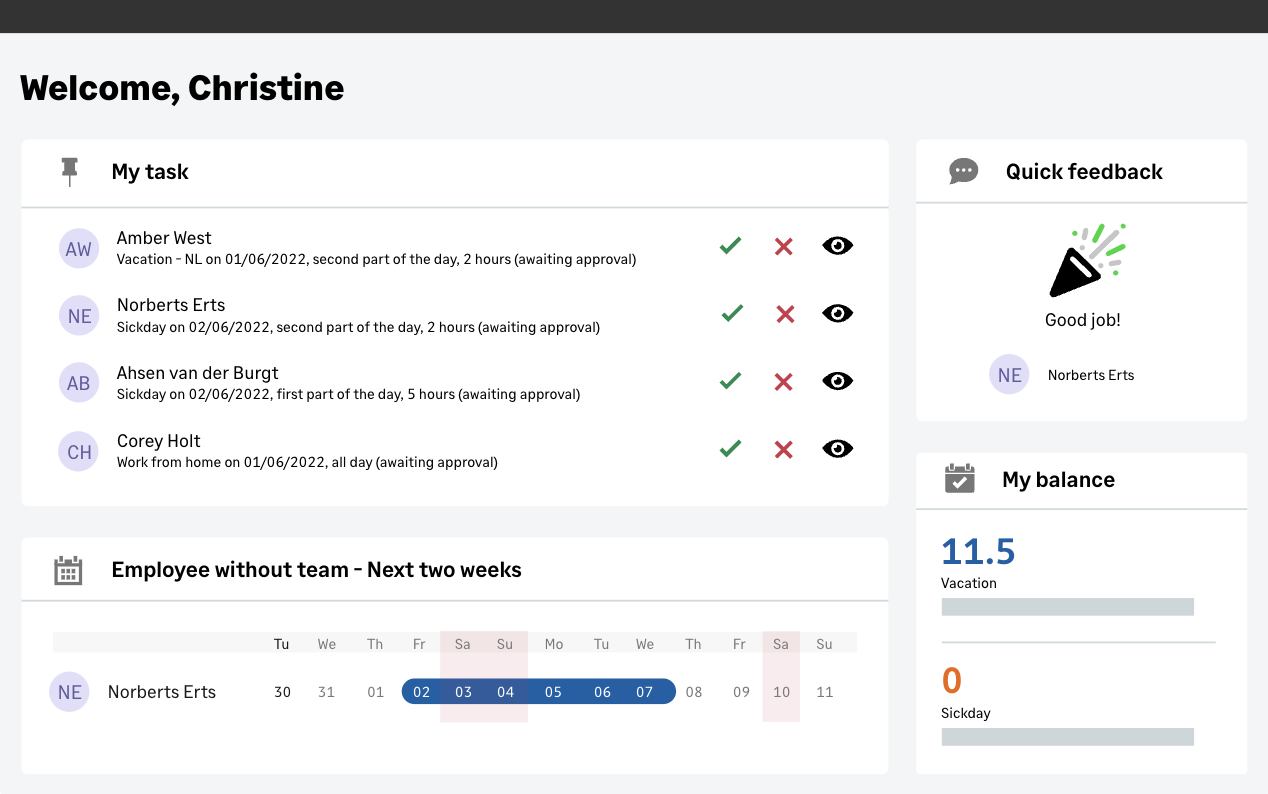 Sage HR performance management dashboard