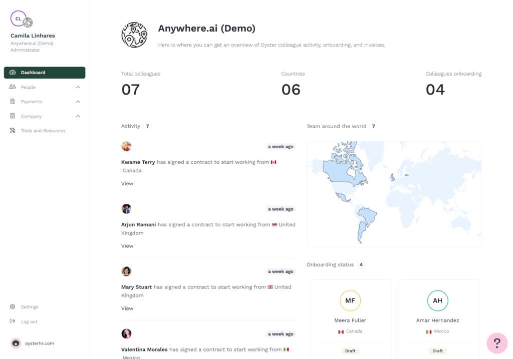 Oyster HR for global hiring and a top alternative to Deel.