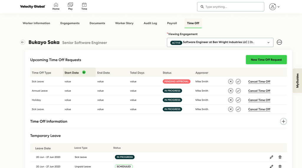 Velocity Global's dashboard