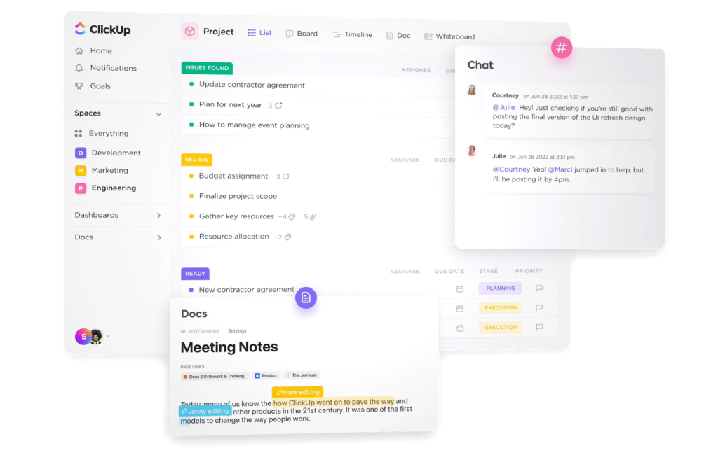 ClickUp's dashboard for the best small business management software