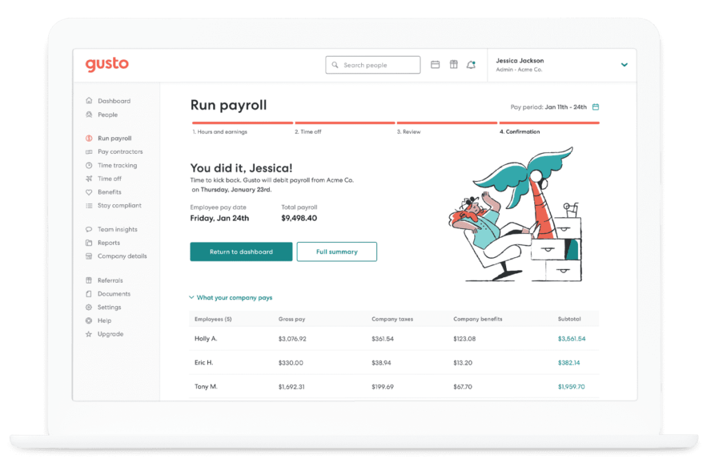Gusto dashboard