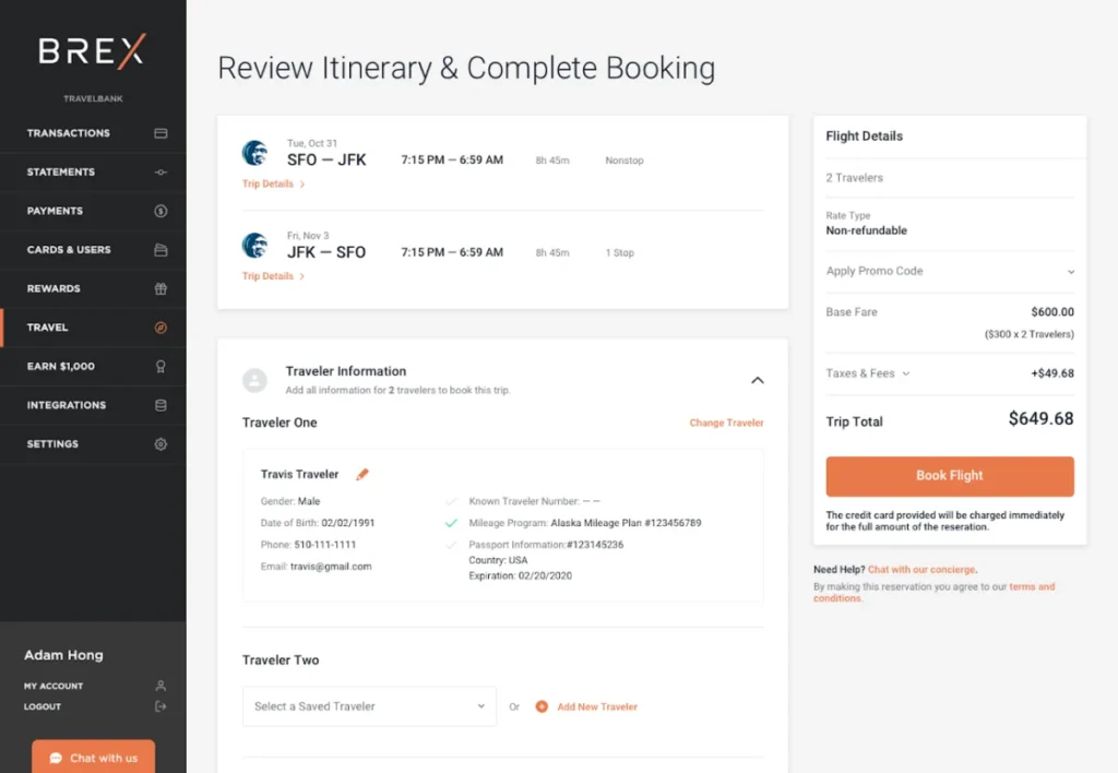 brex dashboard best HR spend management