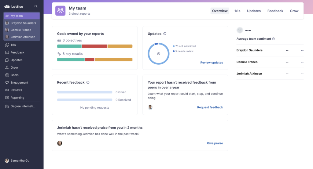 Lattice dashboard HR software for managing teams