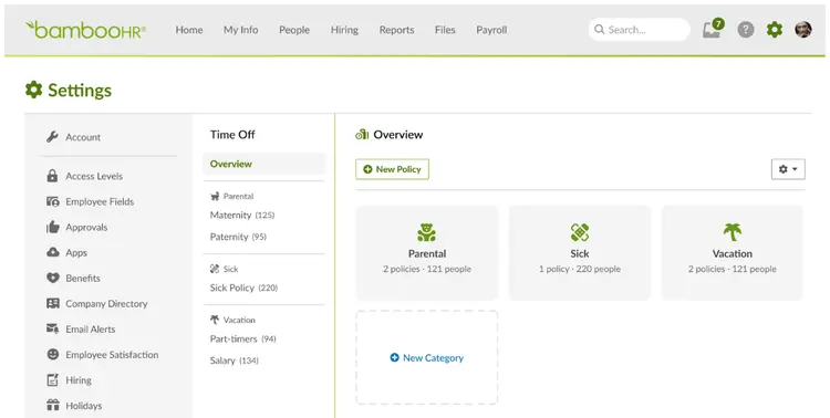 Screenshot of BambooHR's leave management interface