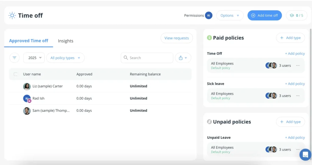 Screenshot of Connectteam's leave management interface