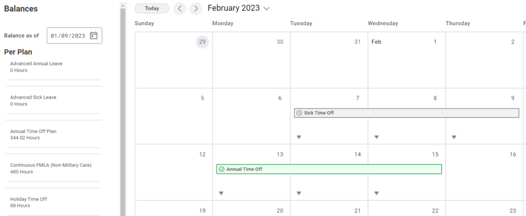 absence calendar workday