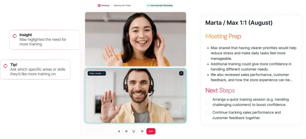 Conduct 1-to-1 meetings with Factorial One, an AI assistant.