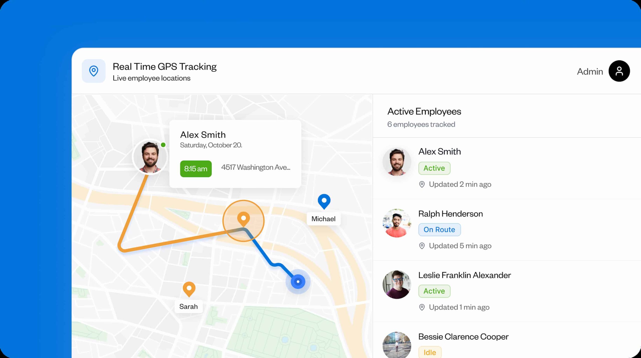 A dashboard showing Buddy Punch's GPS feature
