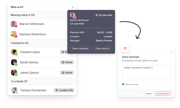 Enable time tracking reminders to send to your team on Factorial