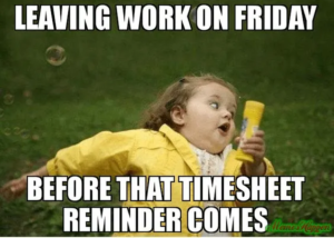 Funny running away from timesheet reminder meme