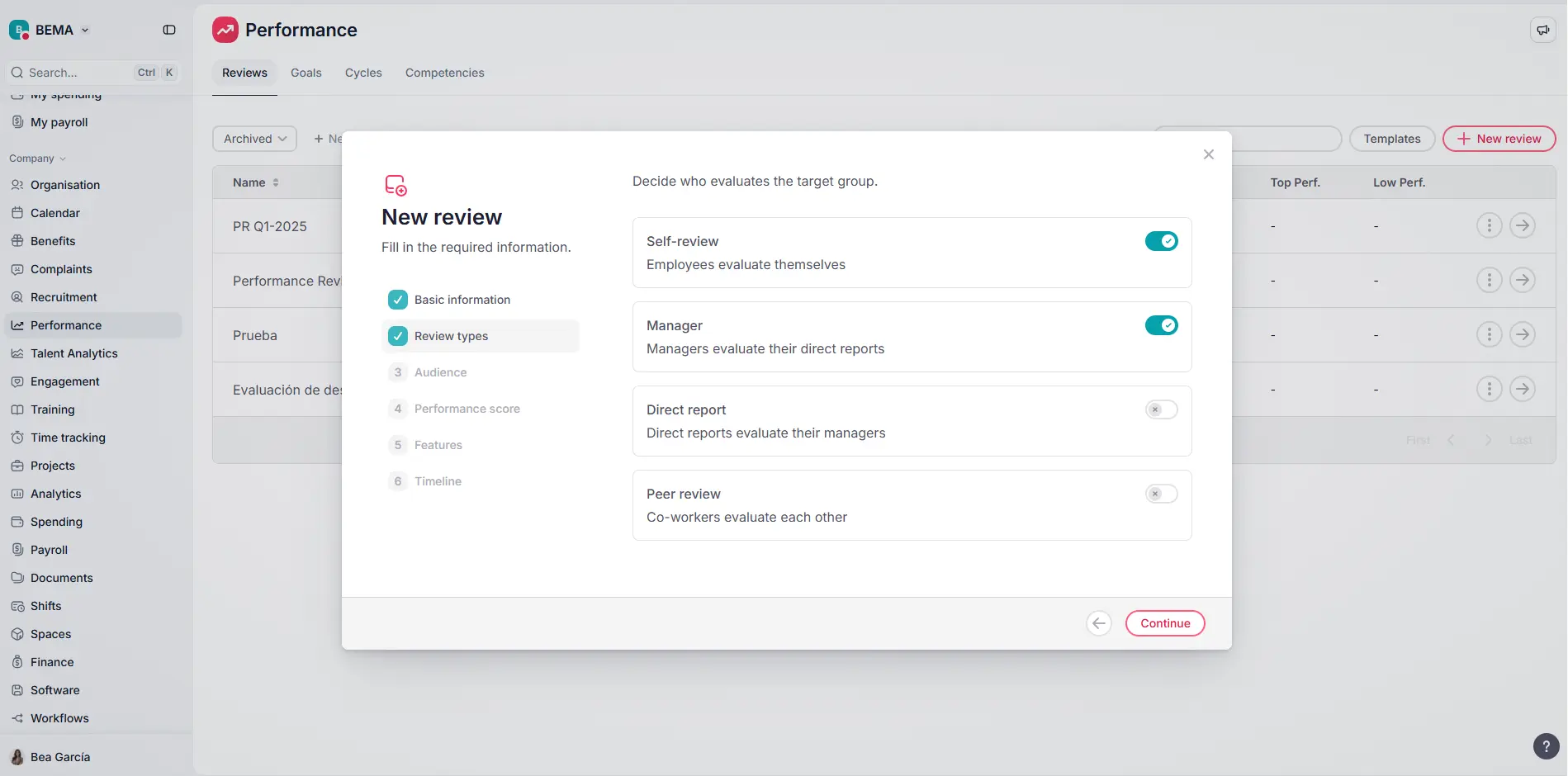 factorial performance review app dashboard