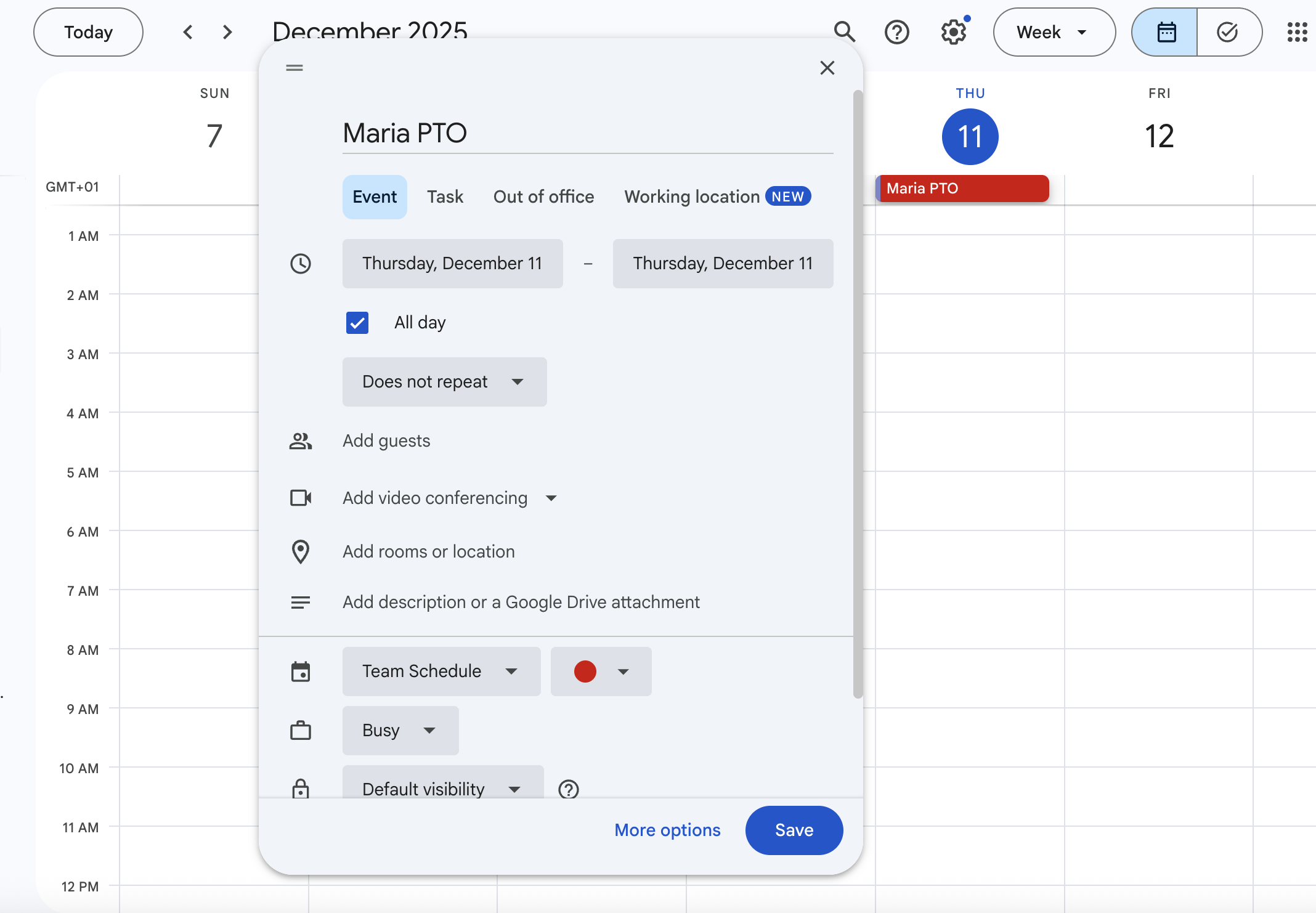 pto employee schedule google calendar