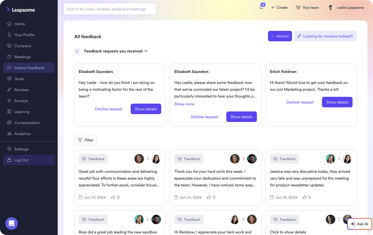 leapsome performance management software