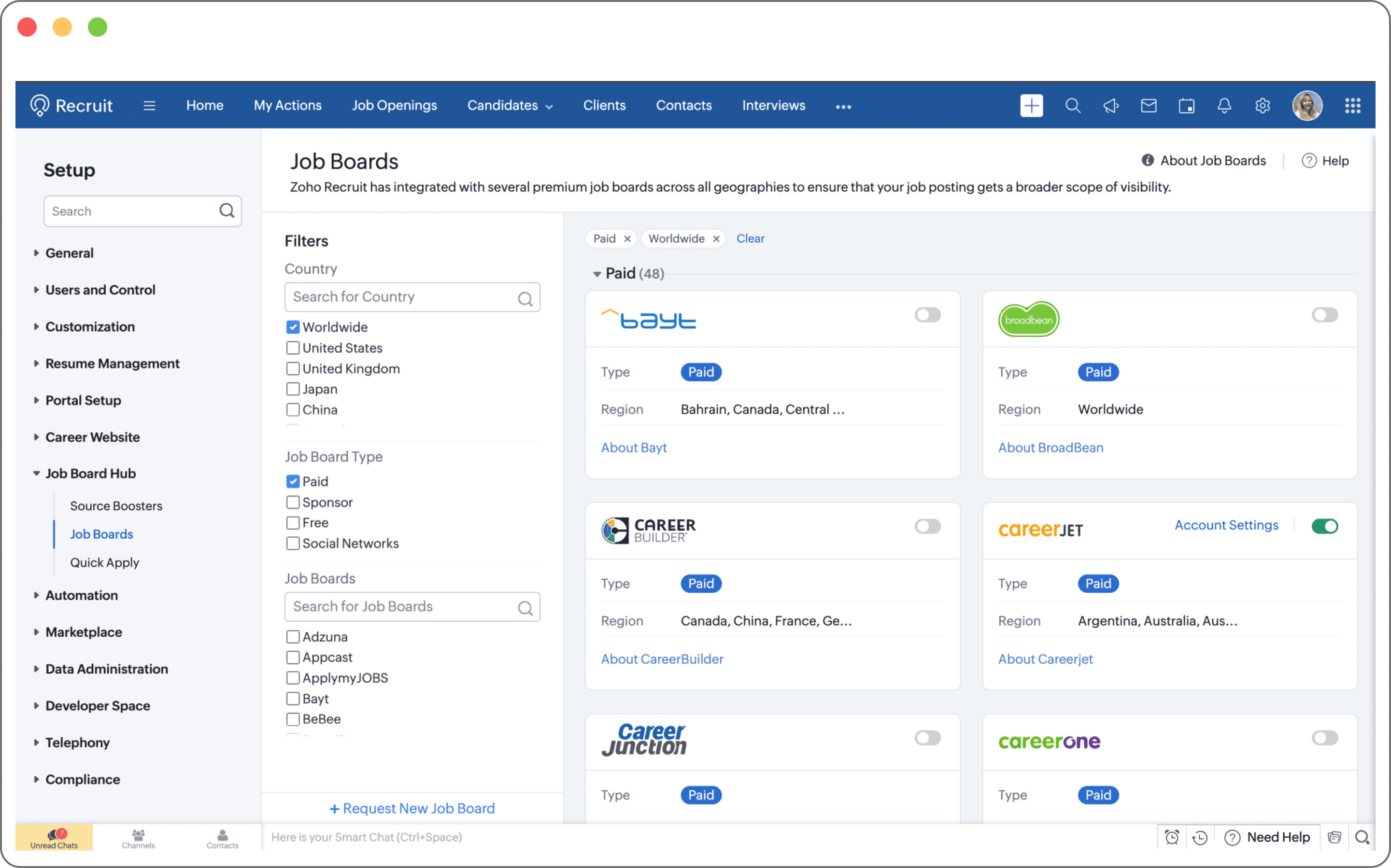 ats job boards zoho recruit