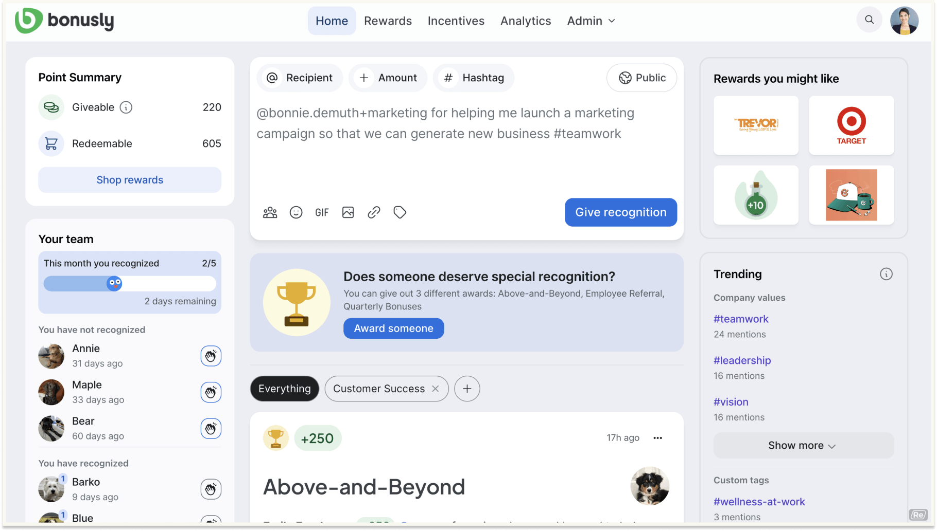 bonusly peer recognition platform