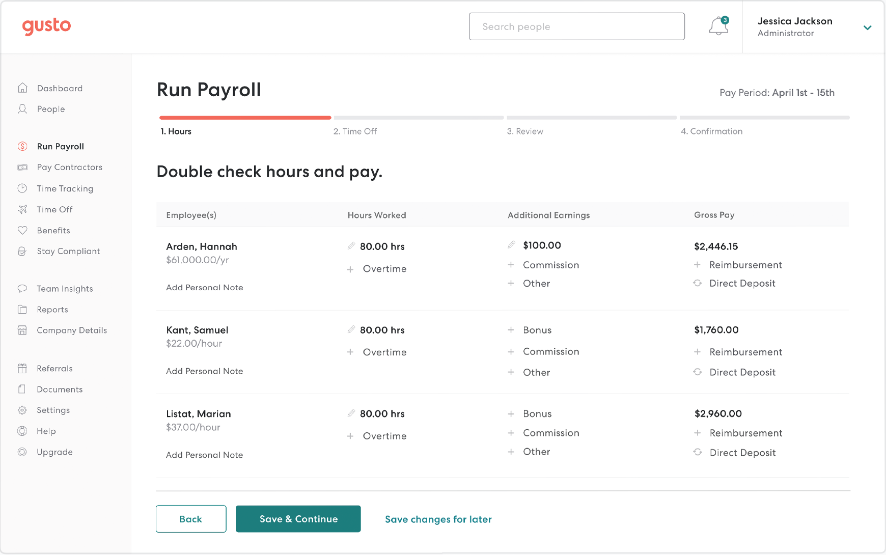 gusto payroll run