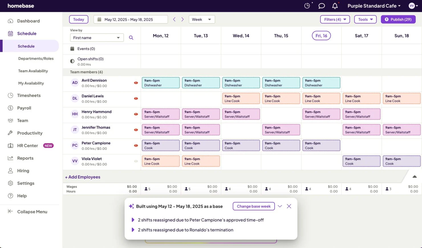 homebase dashboard for scheduling