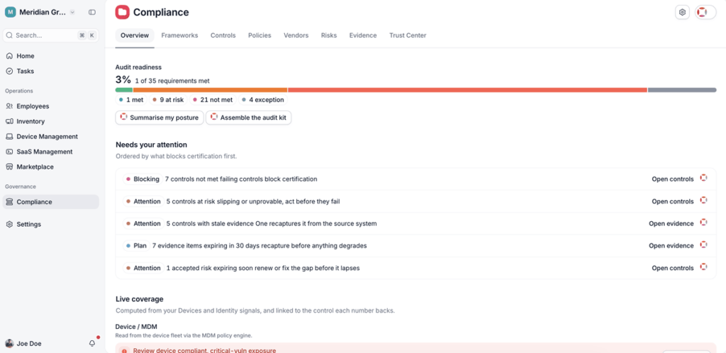 panoramica della compliance in Factorial IT